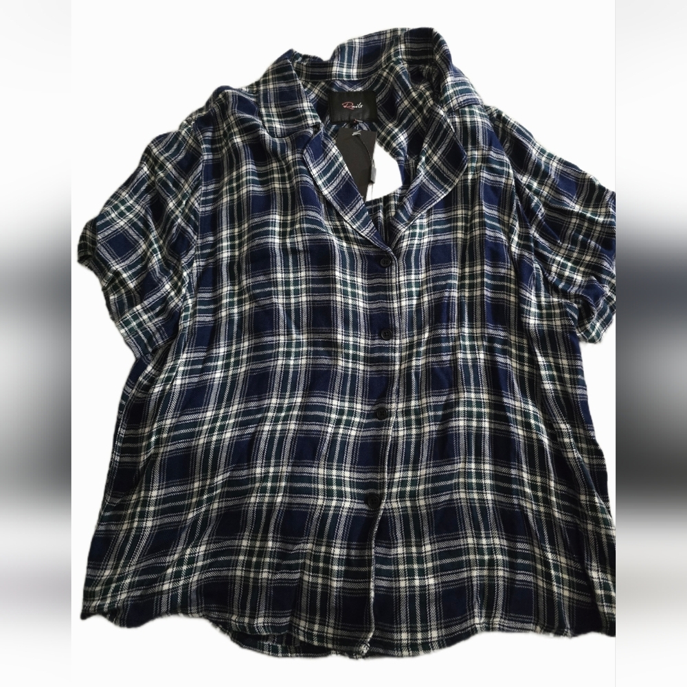 NWT Rails Navy and White Plaid Top